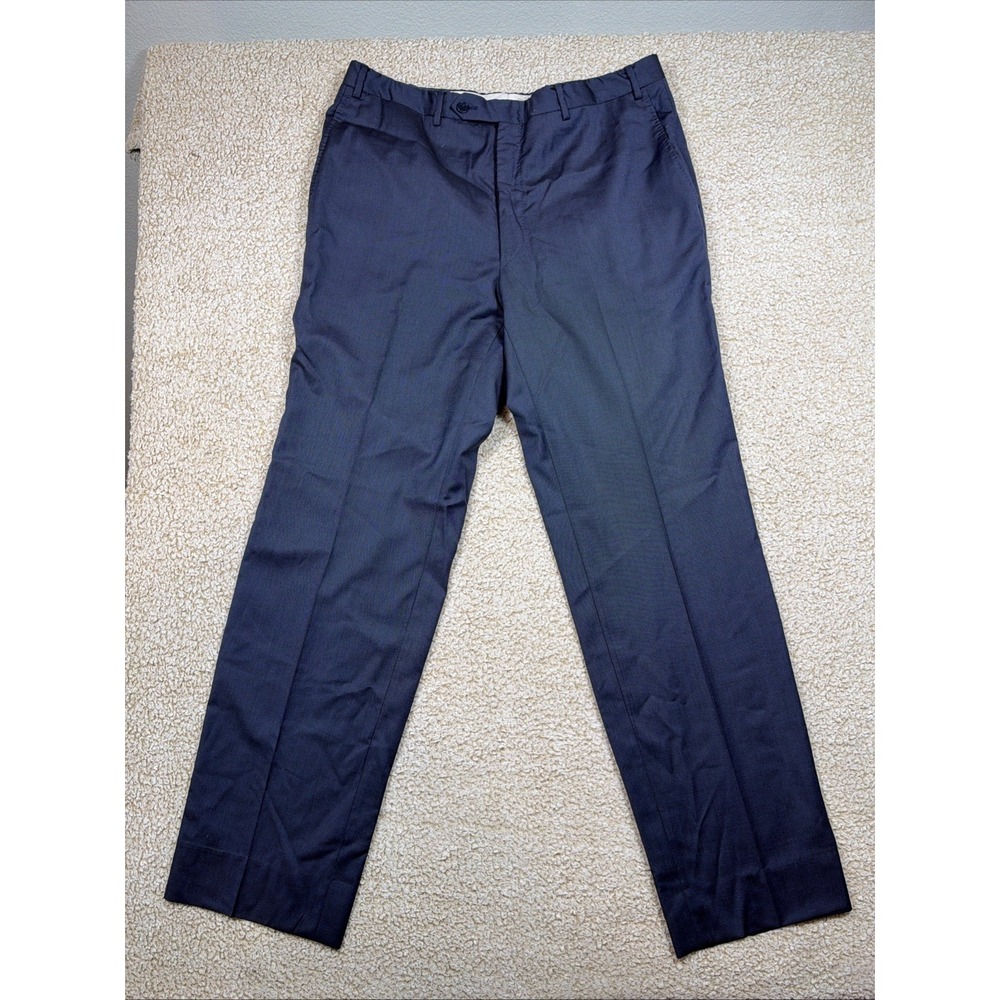 Canali Italy Travel Wool Dress Pants Men's 34x32 Slacks Blue Flat Front